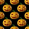 Halloween yellow scary pumpkin seamless pattern on black background.