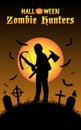 Halloween zombie hunter with crossbow at graveyard Royalty Free Stock Photo