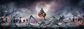 Halloween - Zombie Skeleton With Pumpkin Royalty Free Stock Photo