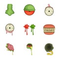 Halloween Zombie Sticker Icons Set, Cartoon Style