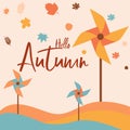 Hello autumn background with colorful pinwheels. Turbine, page. Royalty Free Stock Photo