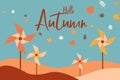 Hello autumn background with colorful pinwheels. Turbine, page. Royalty Free Stock Photo