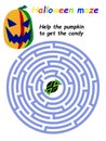 Help the pumpkin to get the candy halloween labyrinth stock vector illustration