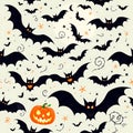 Halloweenthemed illustration with bats and jackolantern on transparent background Royalty Free Stock Photo