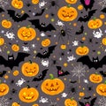 Halloweenthemed pattern with jackolanterns bats spiders and ghosts Royalty Free Stock Photo
