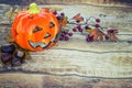 Hallowen pumpkin on a wooden table