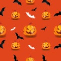 Hallowen seamless pattern with pumpkin and bat. Vector illustration. Design wallpaper, fabrics, postal packaging. Vector