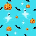 Hallowen seamless pattern with pumpkin and bat. Vector illustration. Design wallpaper, fabrics, postal packaging.