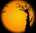 Hallowwen background illustration with bat tree Royalty Free Stock Photo