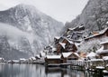 Hallstat village in the Austria. Beautiful village in the mountain valley near lake. Royalty Free Stock Photo