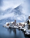 Hallstat village in the Austria. Beautiful village in the mountain valley near lake. Mountains landscape and old town. Royalty Free Stock Photo