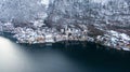 Hallstatt Austria, Aerial view on houses in small alpine village, mountains and lake winter time Royalty Free Stock Photo