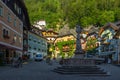 Hallstatt,Austria - August 10, 2020. Famous beautiful Austrian mountain town with wooden houses situated in Salzkammergut region. Royalty Free Stock Photo