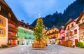 Hallstatt, Austria - Christmas tree in Zentrum, Upper Austria Alps landmark