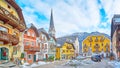 Panorama of Market square, Hallstatt, Salzkammergut, Austria Royalty Free Stock Photo