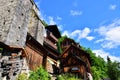 Hallstatt, Austria - 30 Jun 2017 : Alpine houses decorated with flowers and plants