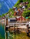 Hallstatt Austria. Lake Hallstattersee with calm blue water