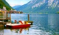 Hallstatt Austria. Lake Hallstattersee with calm blue water