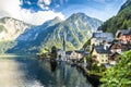 Hallstatt, Austria. Mountain village in the Austrian Alps - Watercolor style