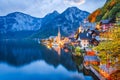 Hallstatt, Austria. Scenic postcard view of world famous alpine village in Upper Austria, Dachstein Alps Royalty Free Stock Photo