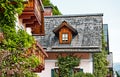 Hallstatt Austria vintage houses with wooden balconies Royalty Free Stock Photo