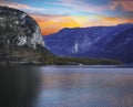 Hallstatt lake mountain and castle on the far side of the lake Royalty Free Stock Photo