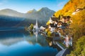 Hallstatt mountain village in fall, Salzkammergut, Austria Royalty Free Stock Photo