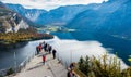 Hallstatt Skywalk World Heritage View Welterbeblick. Tourists visiting Skywalk platform. HALLSTATT, AUSTRIA