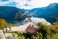 Hallstatt Skywalk World Heritage View Welterbeblick. Tourists visiting Skywalk platform. HALLSTATT, AUSTRIA