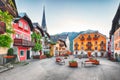 Hallstatt square in Austria Alps mountain