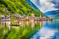 Hallstatt with traditional PlÃÂ¤tte boat, Salzkammergut, Austria Royalty Free Stock Photo