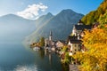 Hallstatt village in Austrian Alps in autumn