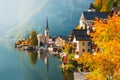 Hallstatt village in Austrian Alps. Beautiful autumn landscape Royalty Free Stock Photo