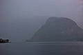 Hallstatter lake near Hallstatt village with cloudy sky in Austrian Alps. Royalty Free Stock Photo