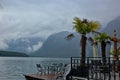 Hallstatter lake near Hallstatt village with cloudy sky in Austrian Alps. Royalty Free Stock Photo