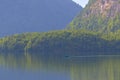 Hallstatter lake near Hallstatt village with cloudy sky in Austrian Alps. Royalty Free Stock Photo