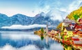 Hallstatter See on Lake Town Hallstatt in Austria Alpine mountains. High Alps parkland. Picturesque landscape.