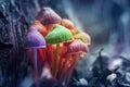 Hallucinogenic colorful mushrooms grow in the forest, toned Royalty Free Stock Photo