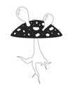 Hallucinogenic fungus fly agaric black and white 2D line cartoon object
