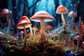 Hallucinogenic mushrooms during a humid morning