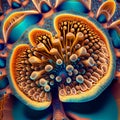 Hallucinogenic mushrooms look from a microscope.