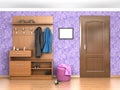 Hallway with closet, clothes, shoes, door,