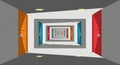 Hallway with Colorful Doors Stretching into Infinity, Illusion of Choice and Infinite Possibilities, Perspective and Depth Royalty Free Stock Photo