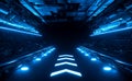 Hallway Corridor Passage Tunnel Spaceship Modern Sci Fi Futuristic Blue Neon Laser Rays Glowing Tech Illustration 3d Rendering Royalty Free Stock Photo