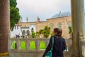 Hallway and courtyard of Topkapi Palace on rainy spring day Istanbul Turkey Royalty Free Stock Photo