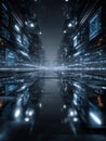 hallway or digital tunnel formed by high-speed data streams, glowing blue lines, and abstract user interface elements, symbolizing Royalty Free Stock Photo
