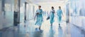 Uniform corridor hospital floor professional clinical motion person health nurse doctor