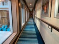 The hallway in the Haven suites on the Norwegian Cruise Lines Haven cruise ship Escape in Port Canaveral, Florida