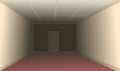 Hallway house. Empty hallway in the building. One door at the dark end of the room. Light interior. Illustration cartoon