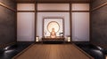 The hallway like Japanese room has a side pool design room is spacious And light in natural tones. 3D rendering